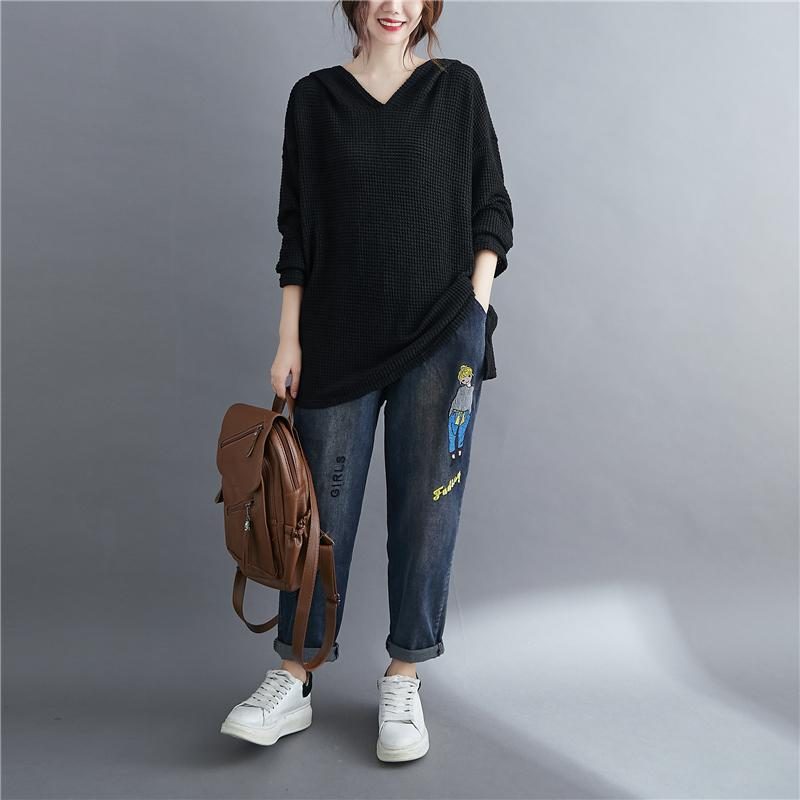 Loser Pullover Mit Kapuze Im Herbst-retro-stil