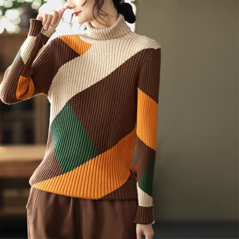 Winter Vintage Farbabgestimmter Schmaler Rollkragen-strickpullover