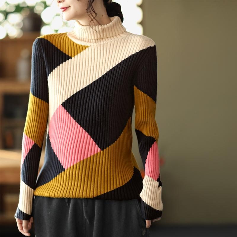 Winter Vintage Farbabgestimmter Schmaler Rollkragen-strickpullover