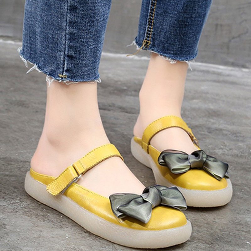 Damen Flat Bow-knot Plus Size 34-43 Lässige Hausschuhe Mit Klettverschluss