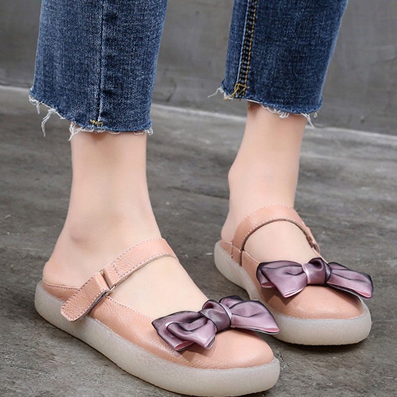 Damen Flat Bow-knot Plus Size 34-43 Lässige Hausschuhe Mit Klettverschluss