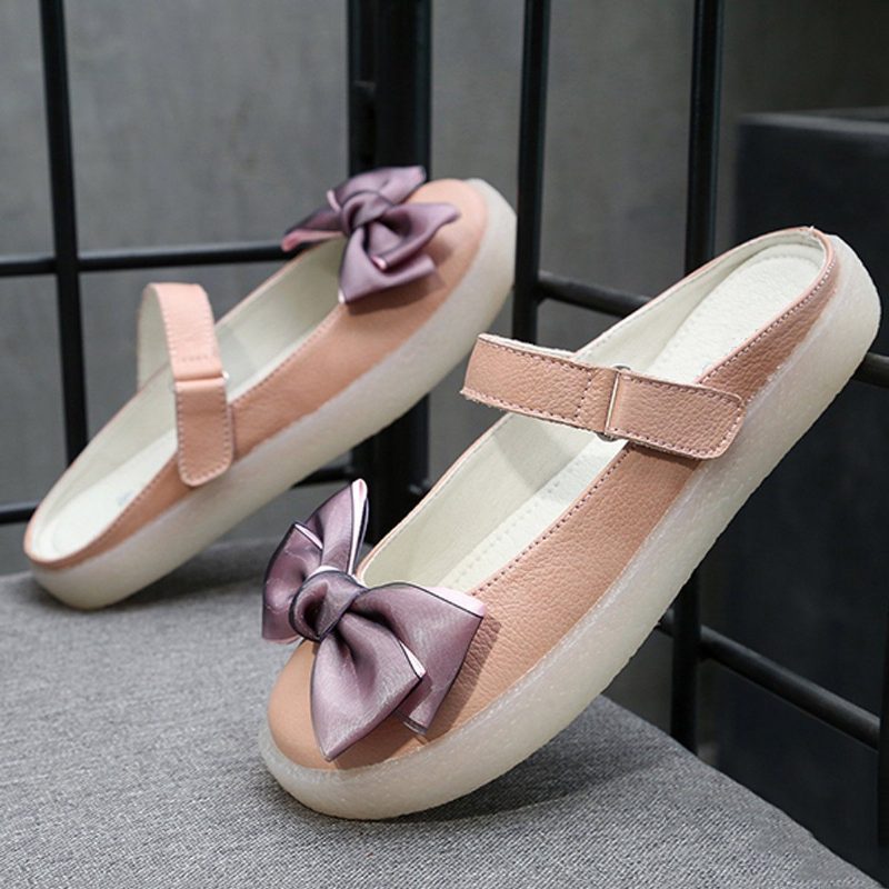 Damen Flat Bow-knot Plus Size 34-43 Lässige Hausschuhe Mit Klettverschluss