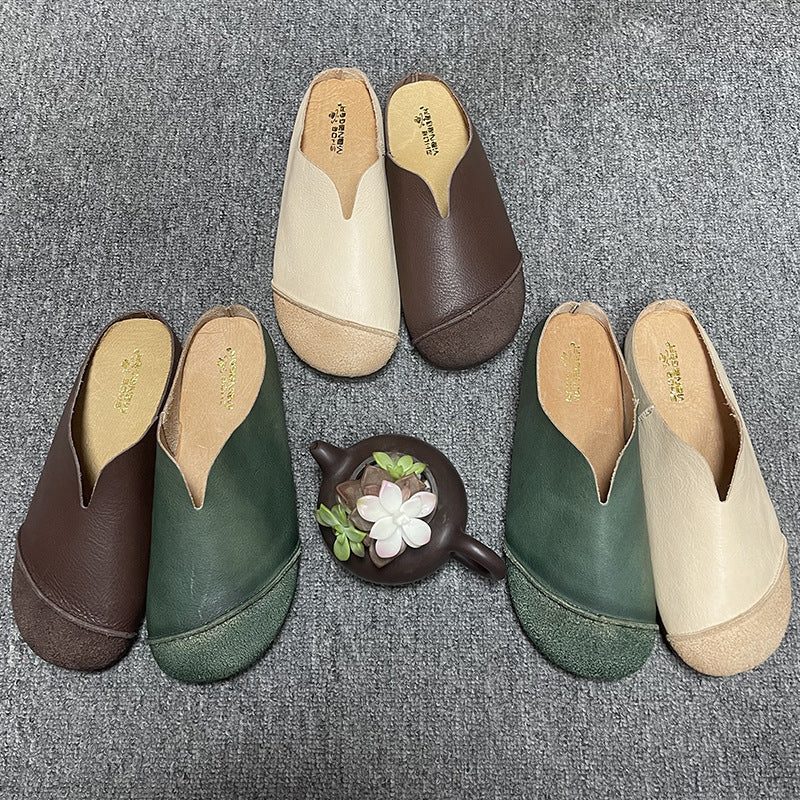 Damen-sommer-retro-leder Beiläufige Flache Hausschuhe