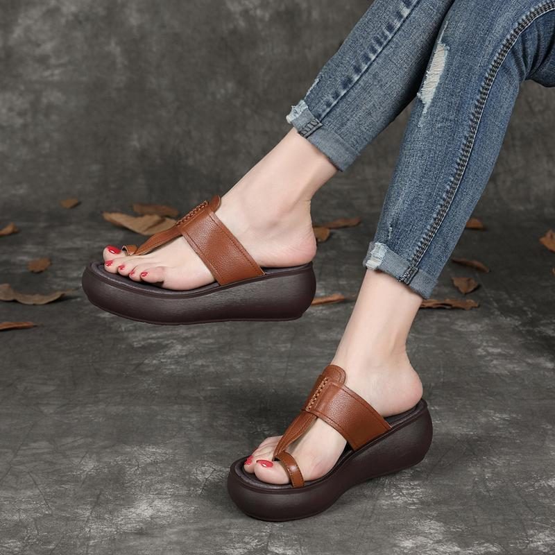 Leder Plateau Retro Freizeit Bequeme Hausschuhe