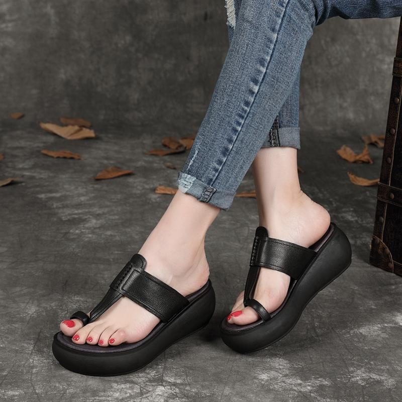 Leder Plateau Retro Freizeit Bequeme Hausschuhe