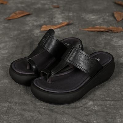Leder Plateau Retro Freizeit Bequeme Hausschuhe
