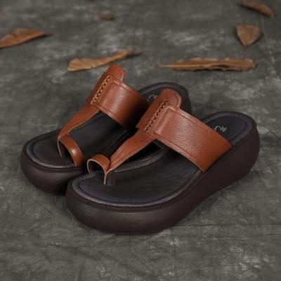 Leder Plateau Retro Freizeit Bequeme Hausschuhe