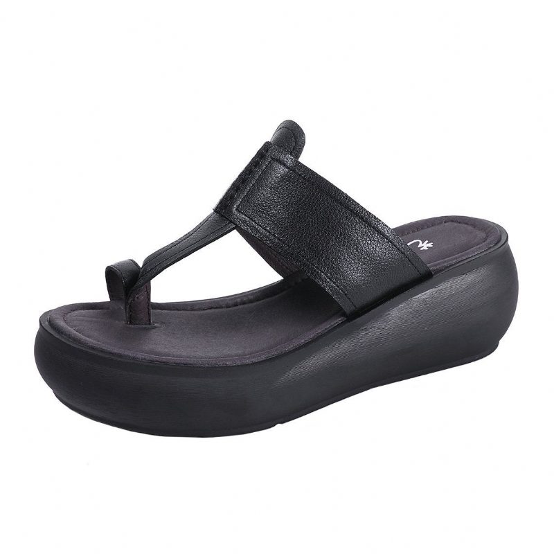 Leder Plateau Retro Freizeit Bequeme Hausschuhe