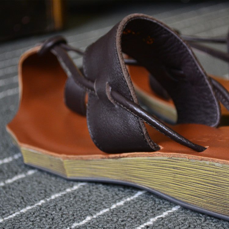 Sommer Lässige Retro Lederhandgemachte Hausschuhe Plus Größe