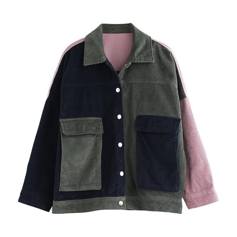 Damen Cordjacke Mit Farbblock-taschen