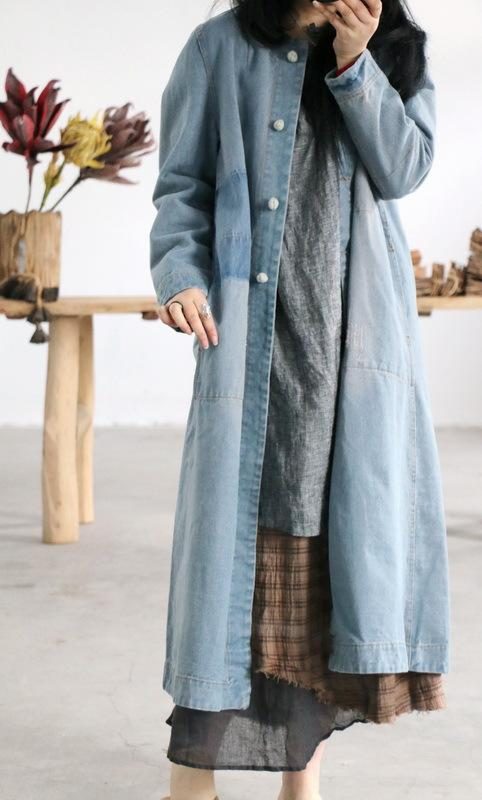 Herbst-frauen-retro-patchwork-baumwollmantel