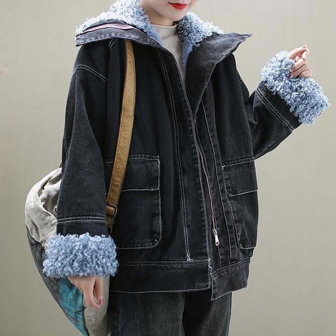 Lässige Winter-retro-jeansjacke Aus Samt