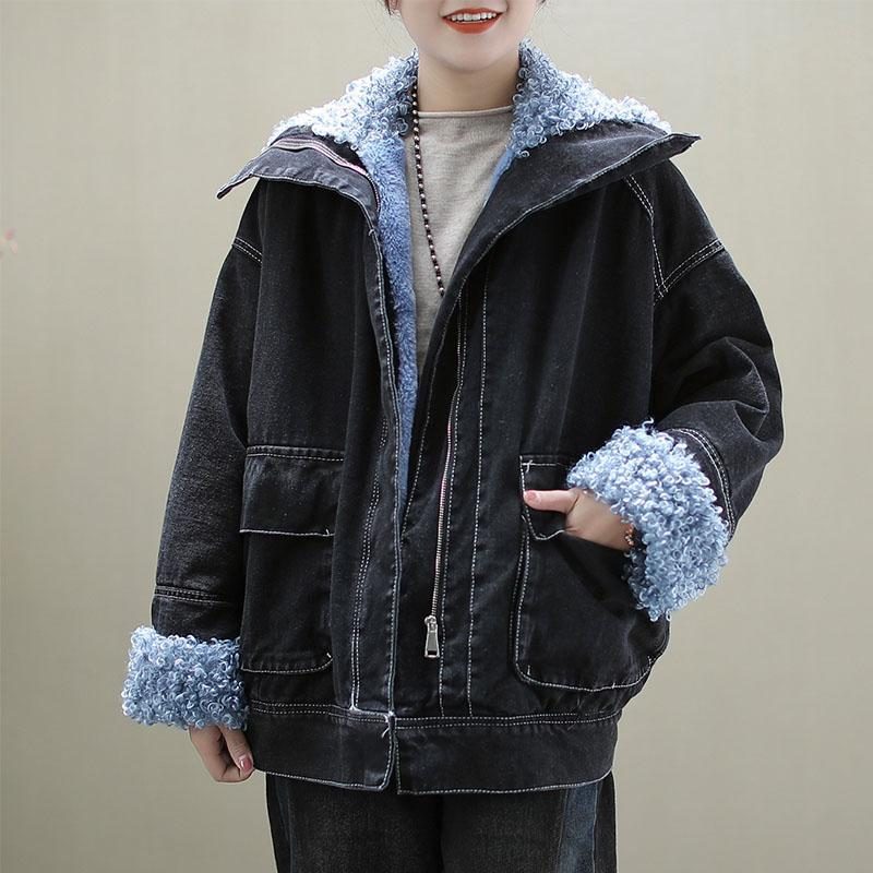 Lässige Winter-retro-jeansjacke Aus Samt