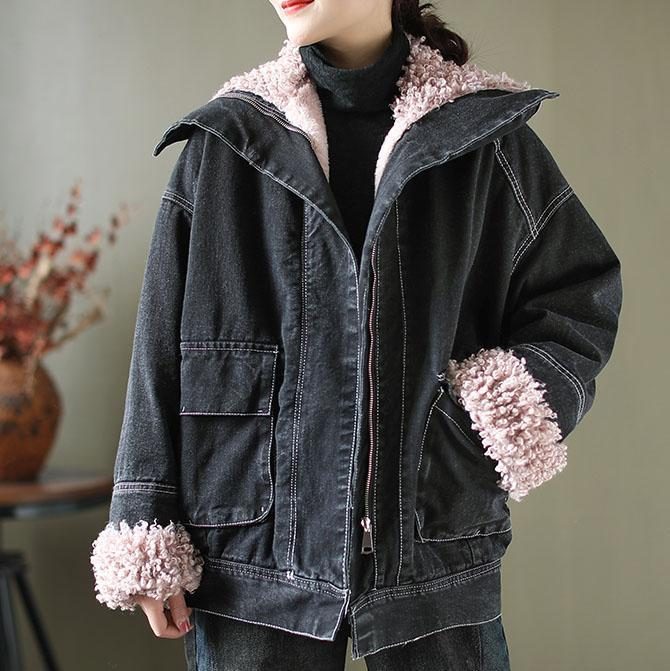 Lässige Winter-retro-jeansjacke Aus Samt