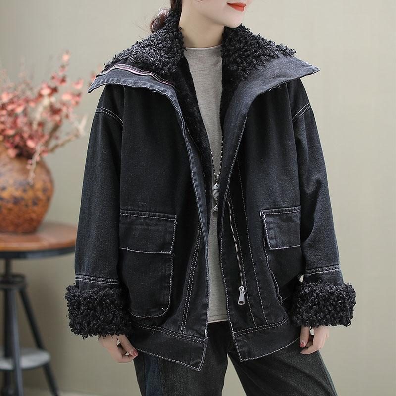 Lässige Winter-retro-jeansjacke Aus Samt