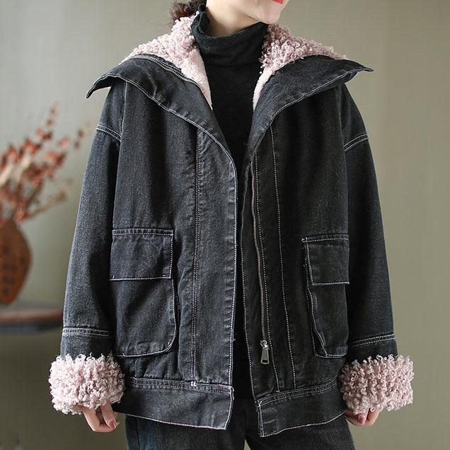 Lässige Winter-retro-jeansjacke Aus Samt