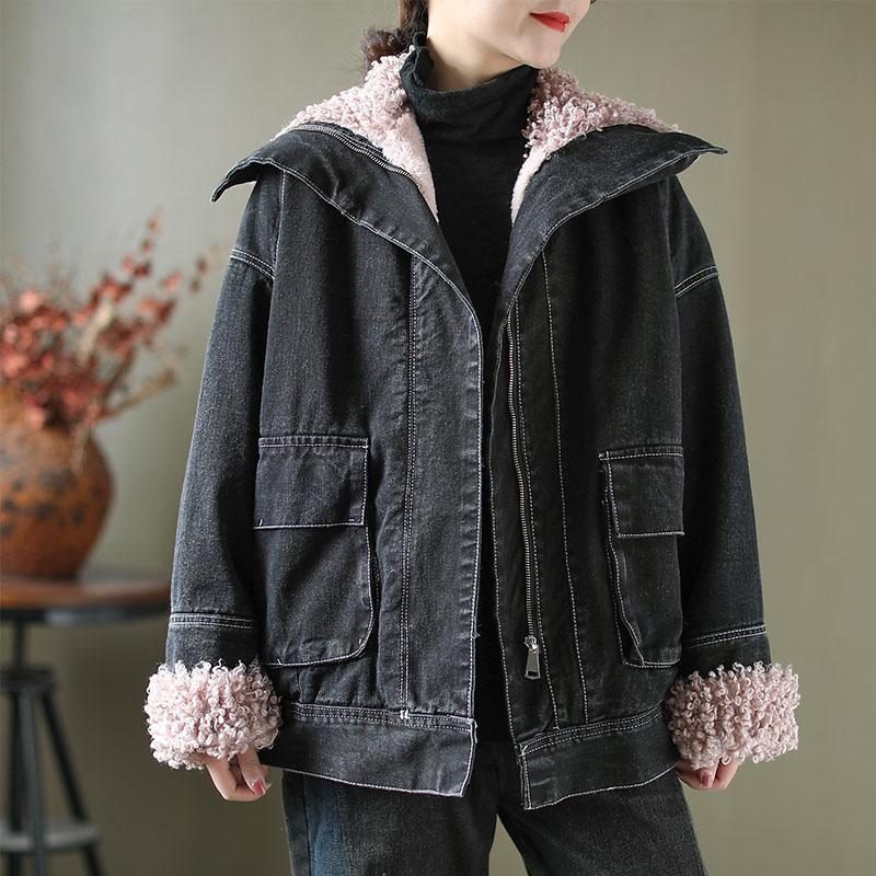 Lässige Winter-retro-jeansjacke Aus Samt