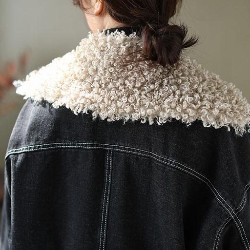 Lässige Winter-retro-jeansjacke Aus Samt