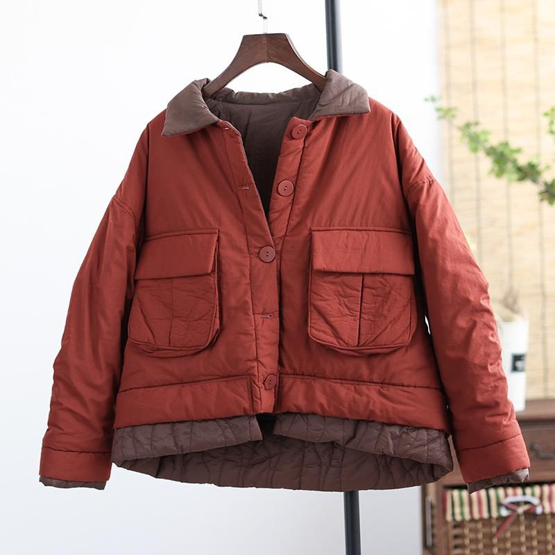 Lässiger Retro-patchwork-wintermantel Mit Dickem Revers
