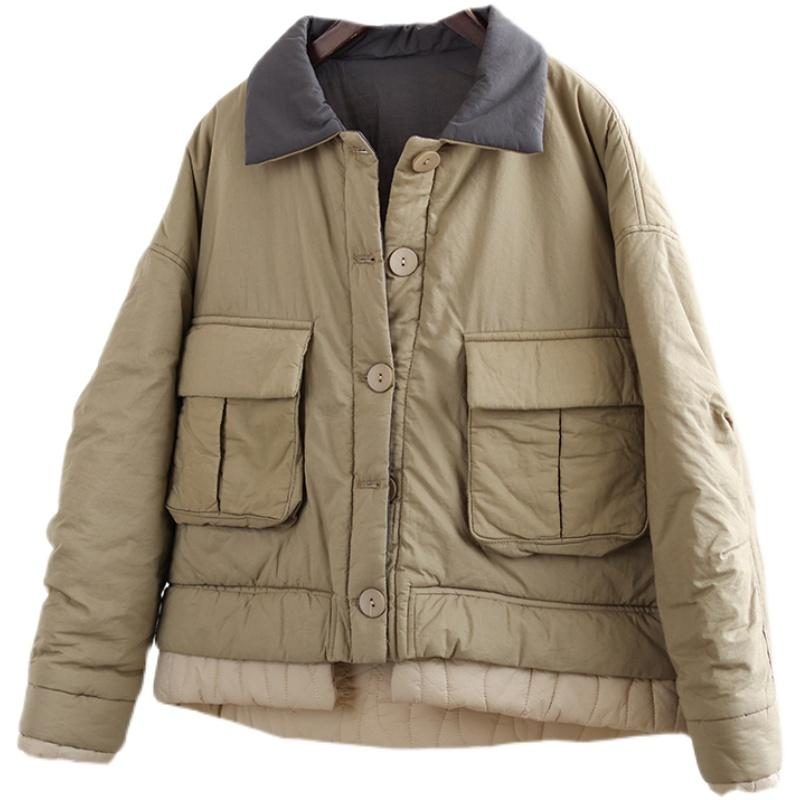 Lässiger Retro-patchwork-wintermantel Mit Dickem Revers