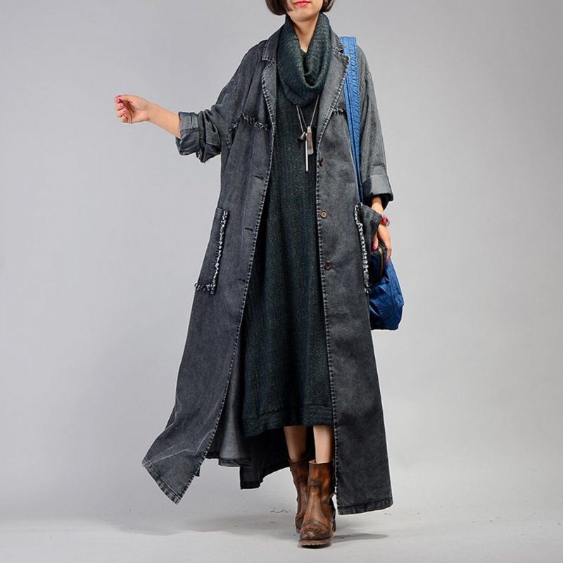 Langer Trenchcoat Aus Unregelmäßigem Jeansstoff