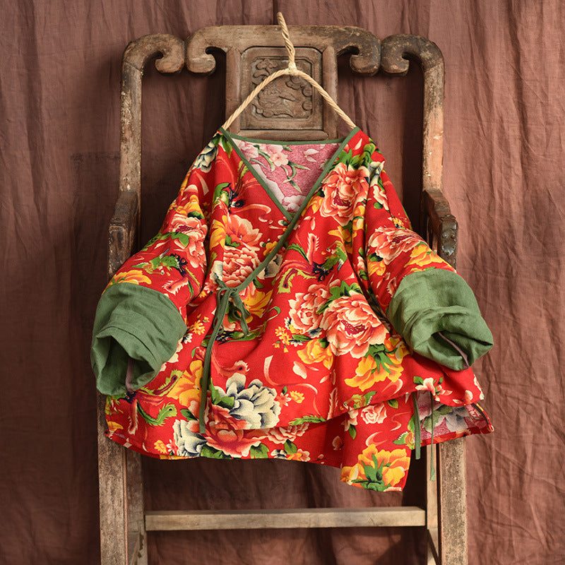 Retro-blumen-frauen-frühlings-baumwollmantel