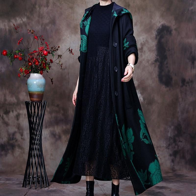 Warmer Winter-blumen-retro-plüschmantel Mit Kapuze