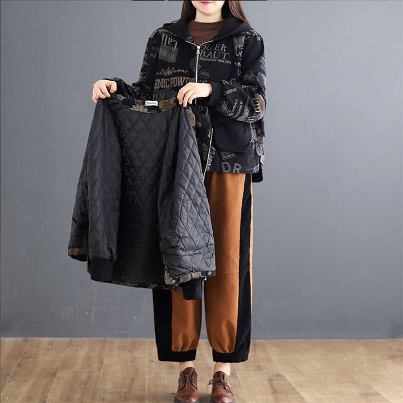 Wintermantel Aus Dickem Warmem Baumwoll-denim Mit Kapuze