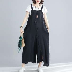 Sommer Solide Single Button Casual Loose Jumpsuits Für Frauen