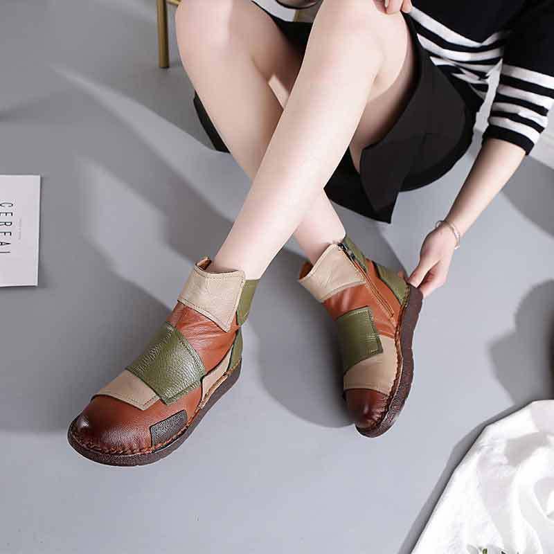 Bunte Ankle Boots Aus Leder Mit Retro-nähten 35-42 (aktualisierte Größe)