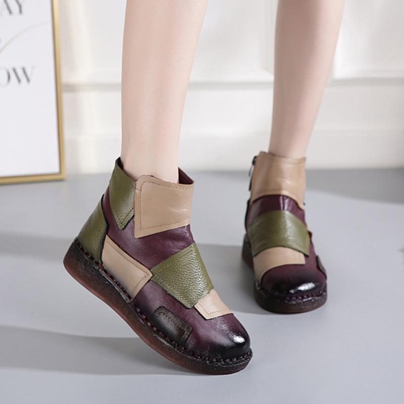Bunte Ankle Boots Aus Leder Mit Retro-nähten 35-42 (aktualisierte Größe)