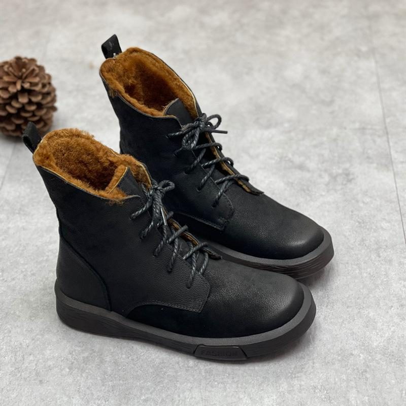 Damen Winterfleece Leder Stiefeletten Mit Weicher Sohle
