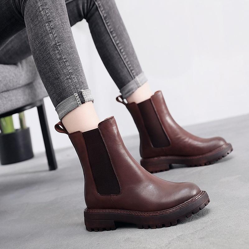 Elastische Keilstiefeletten Aus Leder Für Herbst Und Winter