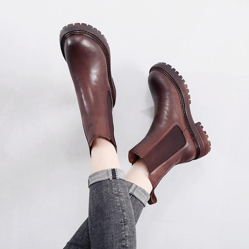 Elastische Keilstiefeletten Aus Leder Für Herbst Und Winter