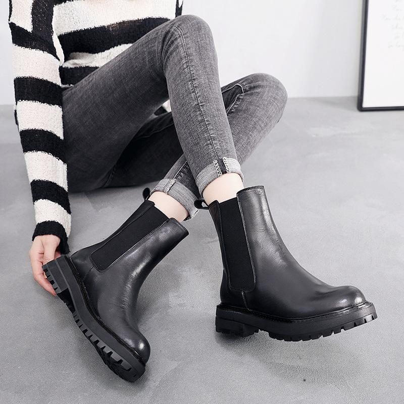 Elastische Keilstiefeletten Aus Leder Für Herbst Und Winter