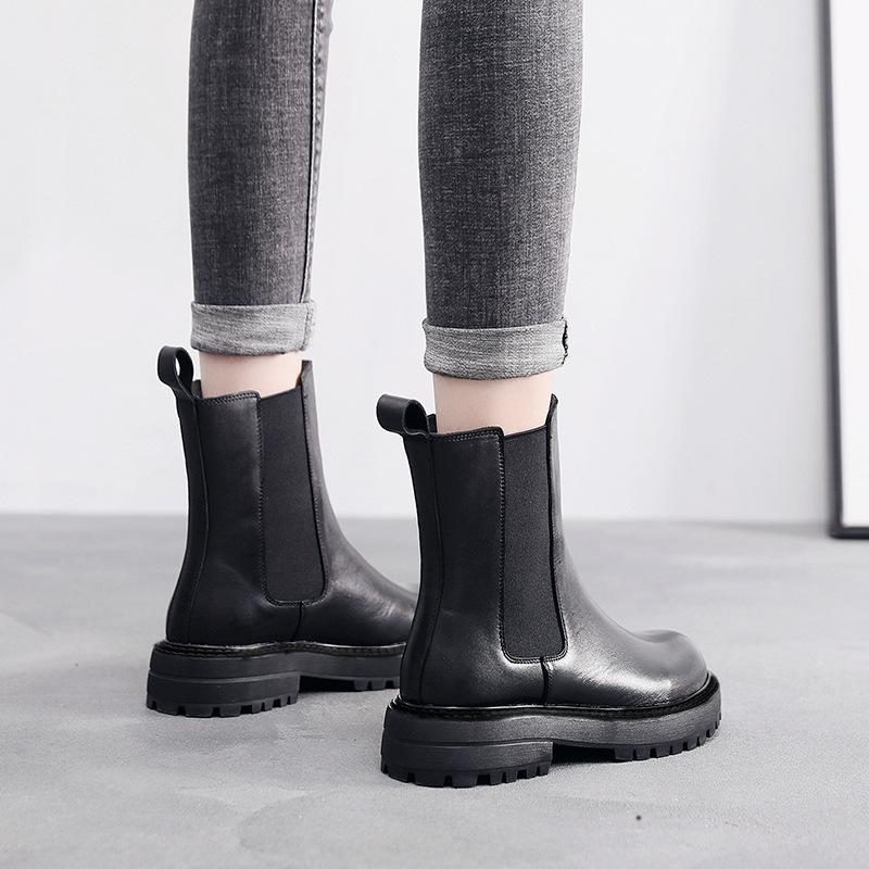 Elastische Keilstiefeletten Aus Leder Für Herbst Und Winter