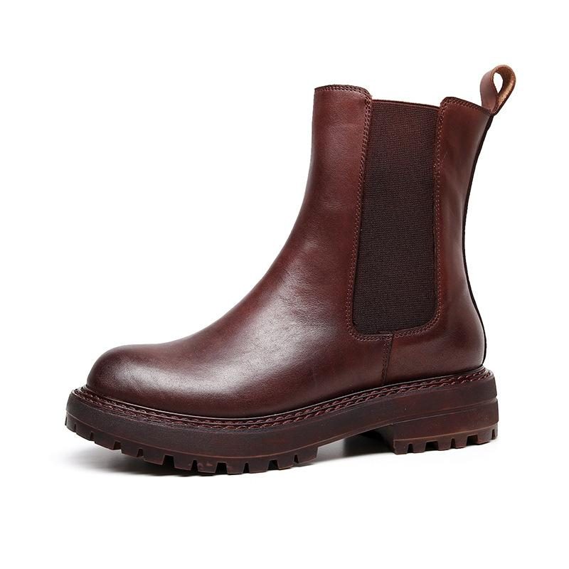 Elastische Keilstiefeletten Aus Leder Für Herbst Und Winter