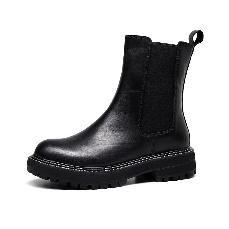 Elastische Keilstiefeletten Aus Leder Für Herbst Und Winter