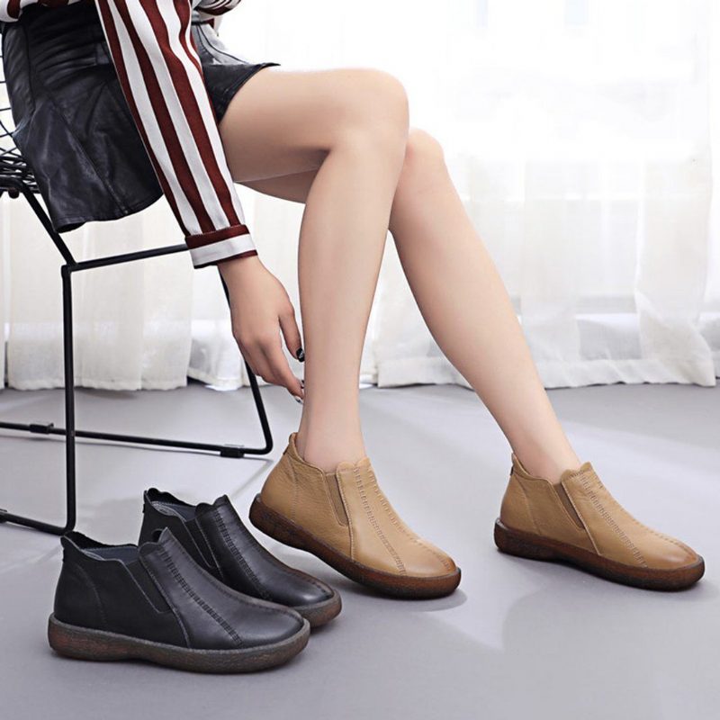 Flache Retro-stiefeletten Aus Winterleder