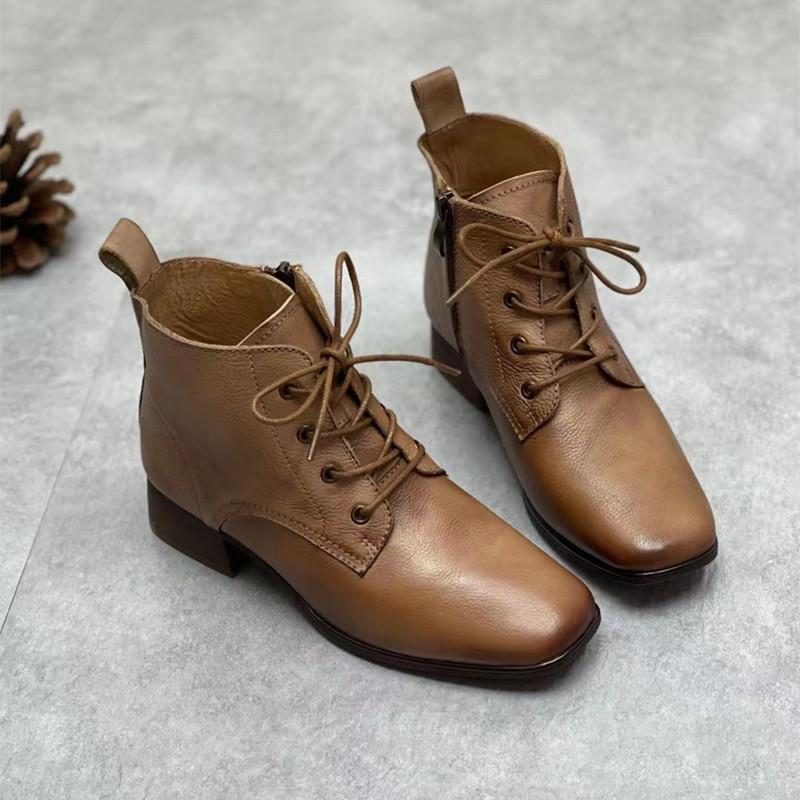 Frauen-herbst-retro-keil-lederstiefel