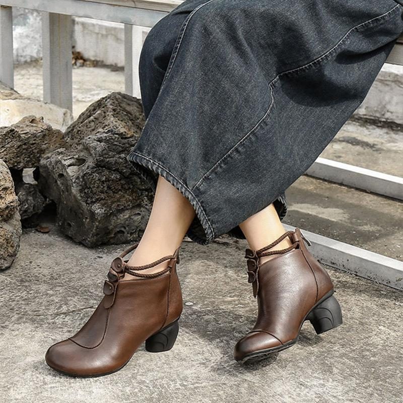 Frühlings-retro-leder-rundkopf-freizeitstiefel