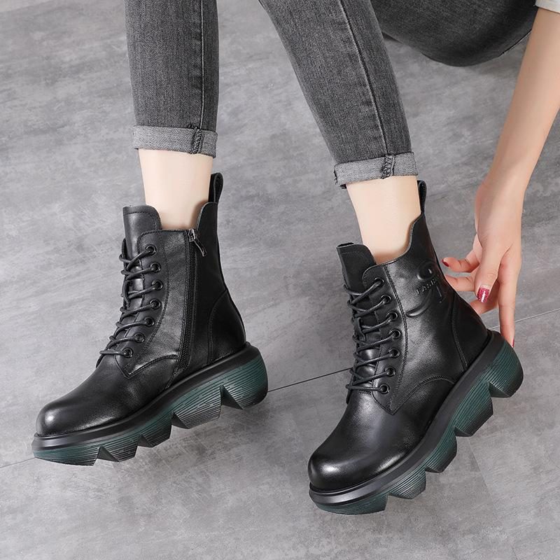 Herbst-winter-frauen-beiläufige Verdicken Lederstiefel