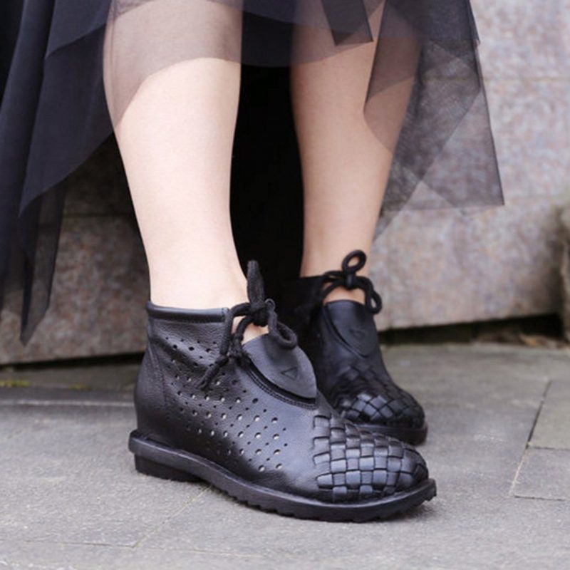Hohle Handgefertigte Retro-lederstiefel Im Ethno-stil