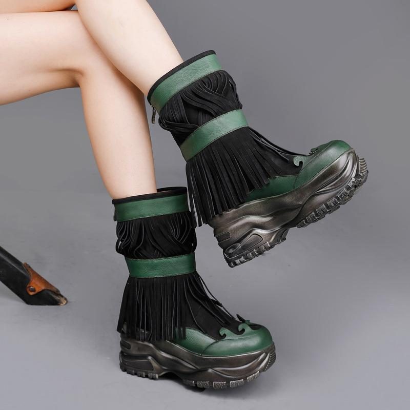 Lederstiefel Im Mongolischen Herbst-winter-stil Mit Quasten