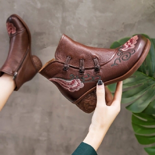 Spring Retro Blumen Leder Handgefertigte Stickerei Stiefel