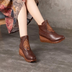 Vintage Handmade Leather Round Toe High Heel Boots