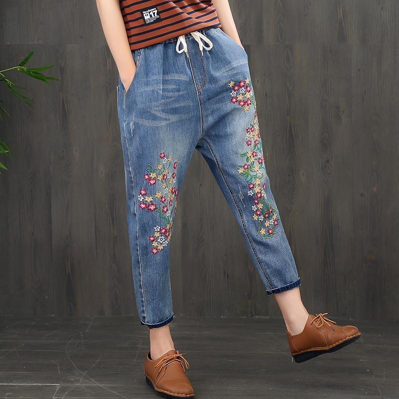 Frauen-frühlings Und Sommer-stickerei-retro Beiläufige Hosen