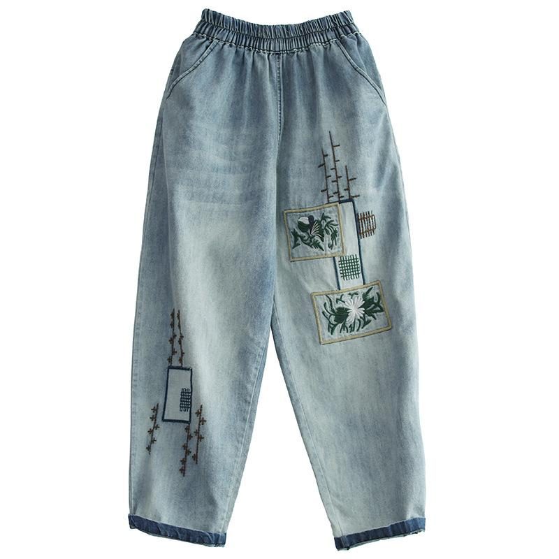 Frauen Lose Beiläufige Stickerei-denim-hosen