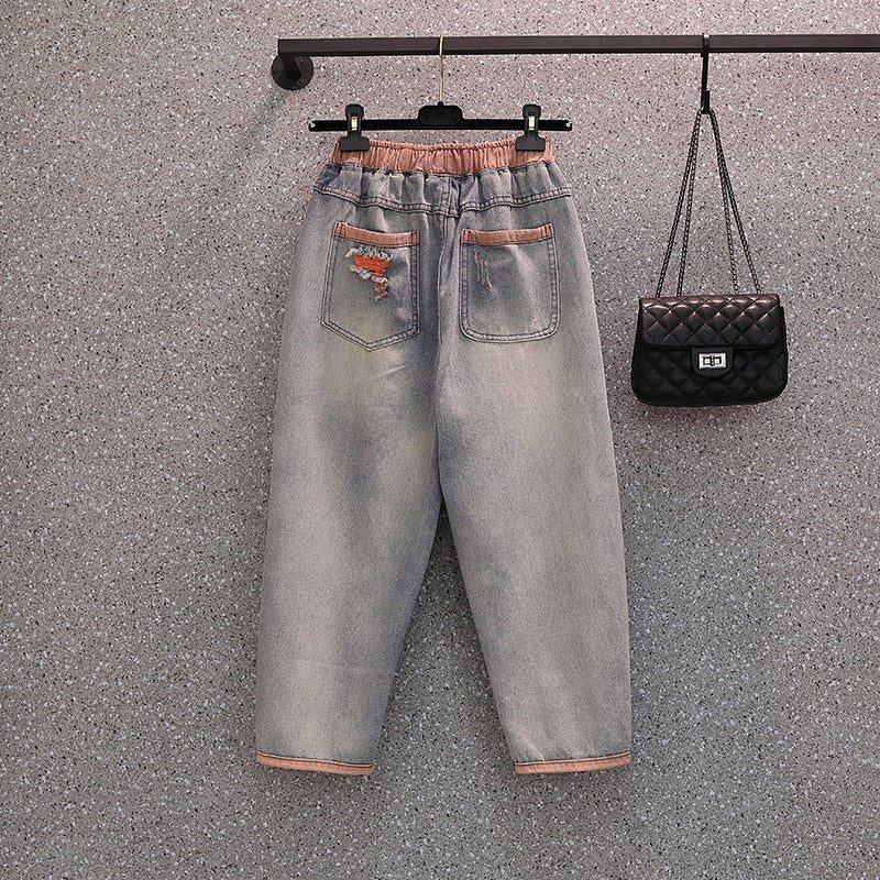 Frauen Retro Zerrissene Frühlings-herbst-harem-baumwolljeans