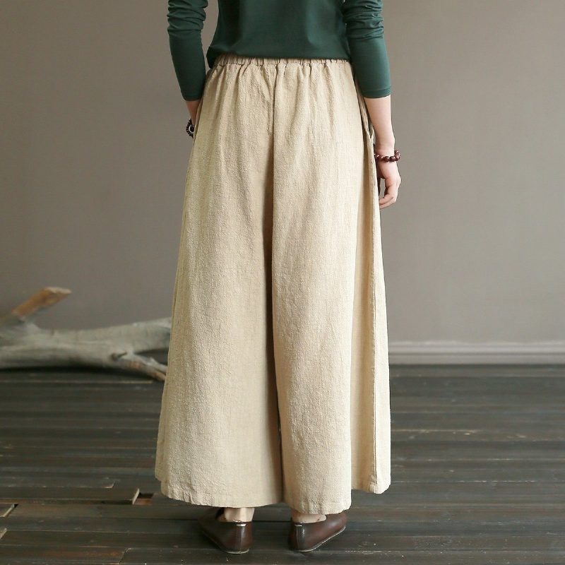 Frühling Damen Baumwoll-leinen-hose Mit Weitem Bein